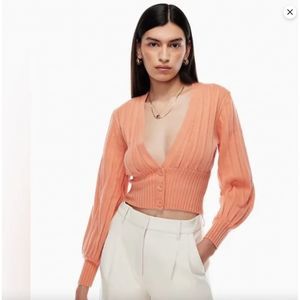 Aritzia Wilfred Thais Plunge Front Merino Wool Ribbed Cardigan Sweater Size M